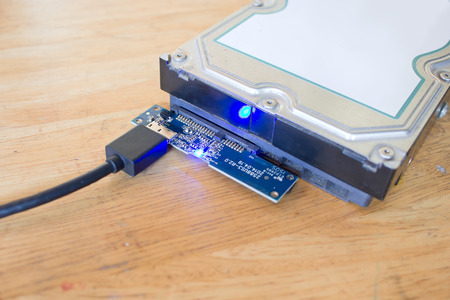 Hard disk memory storage with connectingの写真素材