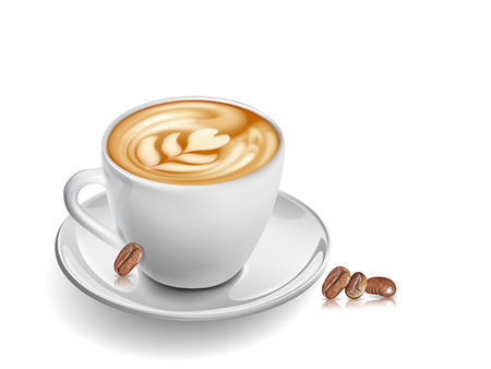Cup of coffee on glass table on white background.のイラスト素材
