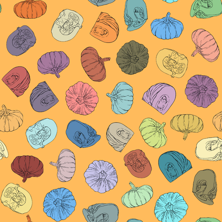 Colorful pumpkin on orange seamless background.のイラスト素材