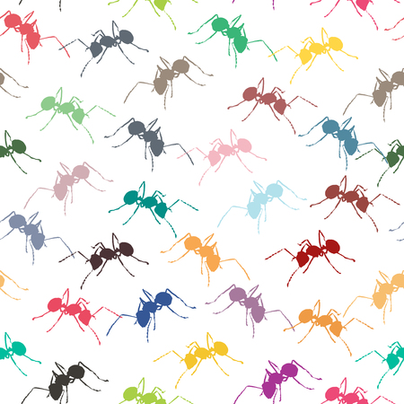Colorful ants on white seamless background.のイラスト素材