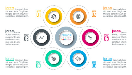 Six circles with business icon infographics.のイラスト素材