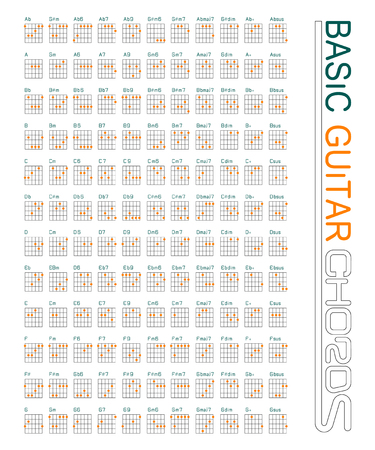Guitar chords set on vector graphic art.のイラスト素材