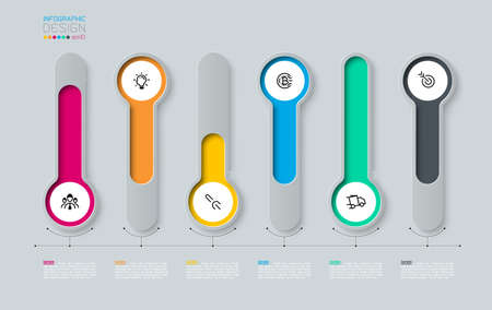 Vector Infographic 3d long circle label, infographic with number 6 options processes.のイラスト素材