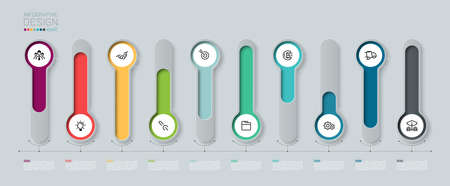 Vector Infographic 3d long circle label, infographic with number 10 options processes.のイラスト素材
