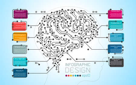 Brain infographic template with technology concept vector graphic design.のイラスト素材