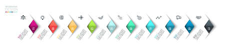 Vector Infographic overlapping arrows placed in horizontal row. with  10 options infographics for business concept.のイラスト素材