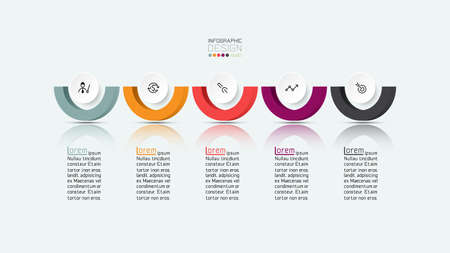 The half circle infographic design is modern that can explain and describe to plan marketing, business and report, vector design.のイラスト素材