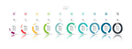 Vector modern design 10 steps and has percentage that can explain work results such as research, business, marketing, infographic design.のイラスト素材