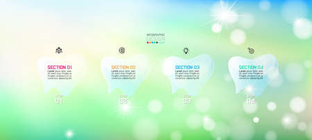 Bokeh background images describe the workflow of each section.there is four steps to the work. infographic design.のイラスト素材