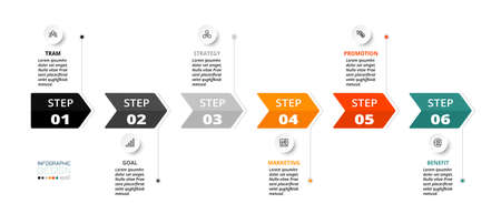 Describe the process through the label of the arrow, the timeline, use it for planning work, etc. infographic desing.のイラスト素材