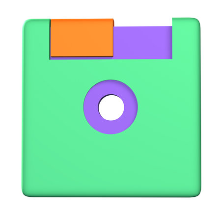 Colorful 3d image of a floppy disk isolated over white backgroundの写真素材
