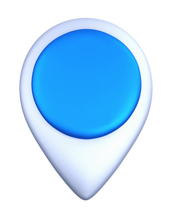 Blue map pointer isolated on white background. 3d render. Map markers.の写真素材