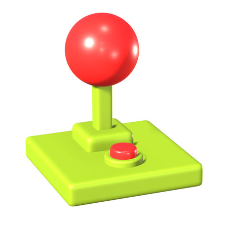 Green joystick with red button isolated on white background. 3d renderの写真素材