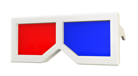3d render of 3d glasses with blue and red frames isolated on white background