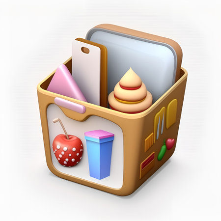 3d illustration of lunch box with ice cream and juice in it.の写真素材