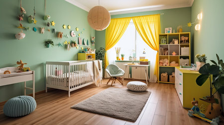 The Nursery room of a beautiful bright modern style house. AI Generated.の素材