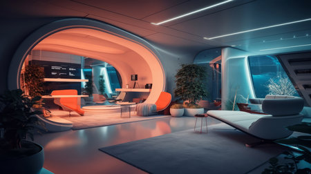 Basement room of a beautiful futuristic design. AI Generated.の素材