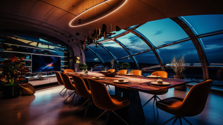 Dining Room of a beautiful futuristic design. AI Generated.の素材
