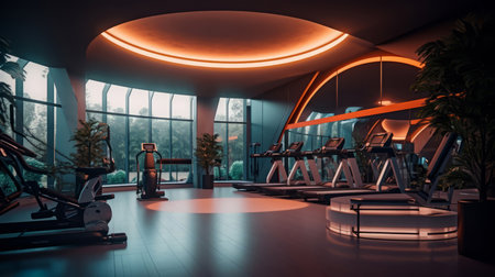 Gym room of a beautiful futuristic design. AI Generated.の素材