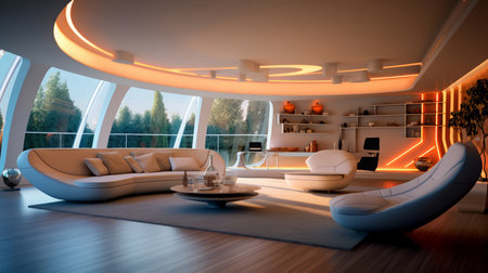 Living Room of a beautiful futuristic design. AI Generated.の素材