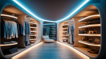Walk-in Closet of a beautiful futuristic design. AI Generated.の素材