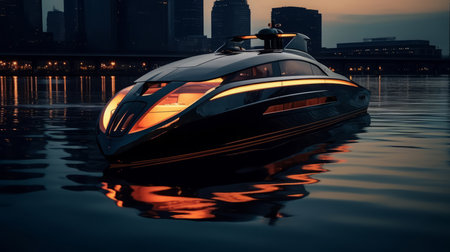 Boat of a beautiful Transportation with futuristic design. AI Generated.の素材