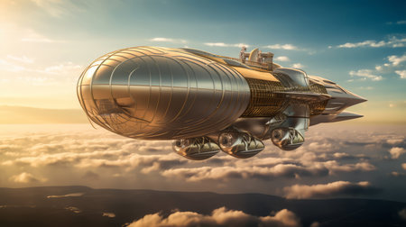 Airship of a beautiful Transportation with futuristic design. AI Generated.の素材