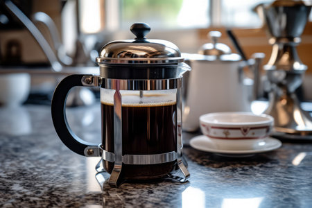 Close-up French press, Coffee. AI Generated.の素材