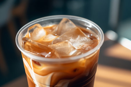 Close-up Iced latte, Coffee. AI Generated.の素材
