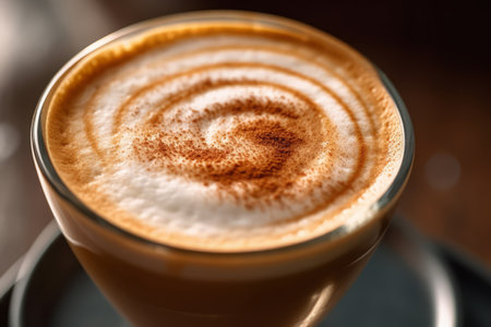 Close-up vertical view 90 degrees of ingredients cappuccino, Coffee. AI Generated.の素材