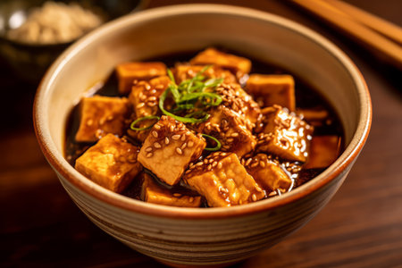 Close-up top view of ingredients Deep Fried Tofu, Japanese food. AI Generated.の素材