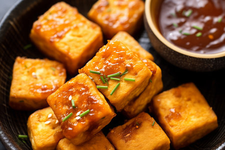 Close-up top view of ingredients Deep Fried Tofu, Japanese food. AI Generated.の素材