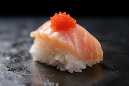 Close-up top view of ingredients Salmon, Japanese food. AI Generated.の素材