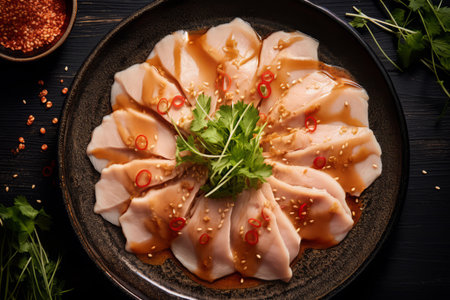 Close-up top view of ingredients Tuna, Japanese food. AI Generated.の素材