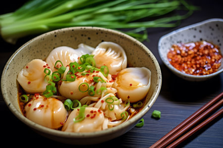 Close-up top view of ingredients Scallop, Japanese food. AI Generated.の素材