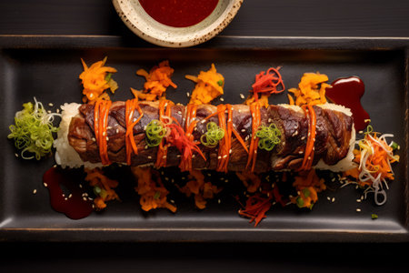 Sushi with salmon and rice, Japanese food. AI Generated.の素材