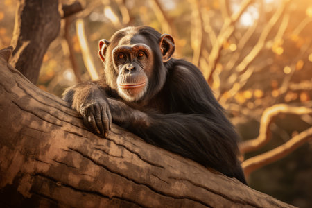 Chimpanzee in nature, national geography, Wide life animals. AI Generated.の素材