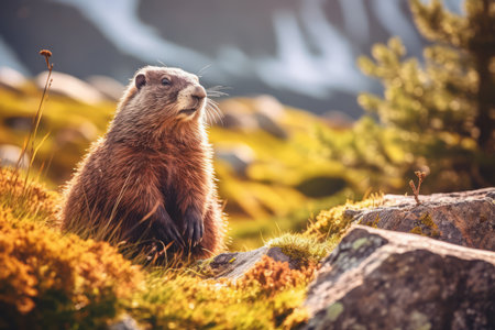 Marmot in nature, national geography, Wide life animals. AI Generated.の素材