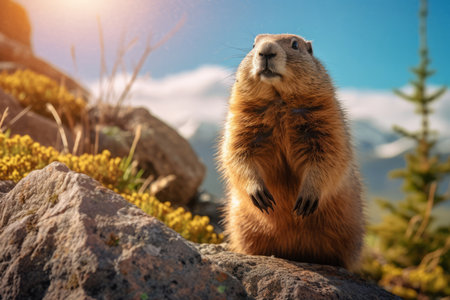 Marmot in nature, national geography, Wide life animals. AI Generated.の素材