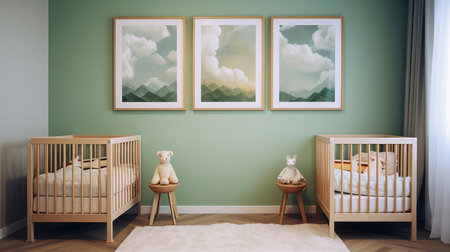 Interior of baby room with wooden cot.の素材