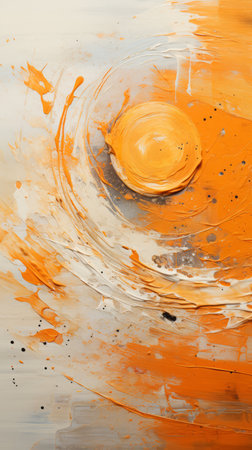 Abstract background of orange paint splashes on a white background.の素材