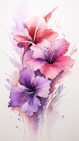 Flowers watercolor. Colorful floral backgroundの素材