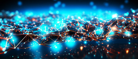 Abstract technology background. Network connection structure with dots and lines.の素材
