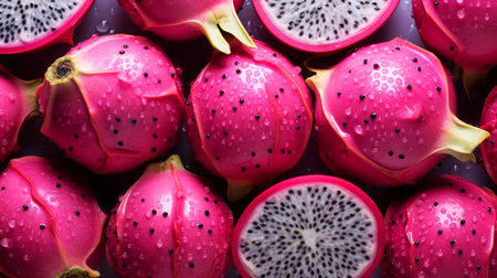 Top view of fresh Dragon-fruit slice on white background.の素材