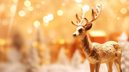 Christmas deer in the snow on bokeh background.の素材
