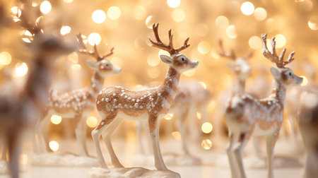 Christmas deer in the snow on bokeh background.の素材