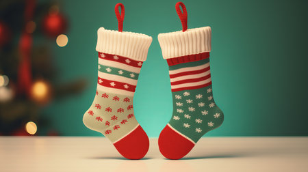 Colorful Christmas socks Inside there are many gifts.の素材