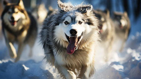 Sled Dog Racing, winter sports in the snow.の素材