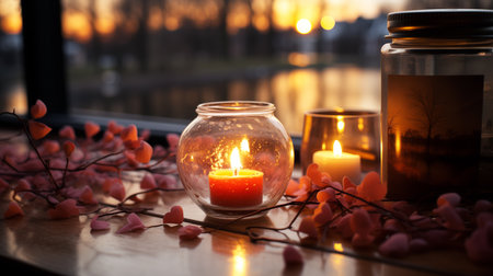 Spa still life with candles bokeh background.の素材
