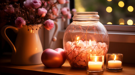 Spa still life with candles bokeh background.の素材